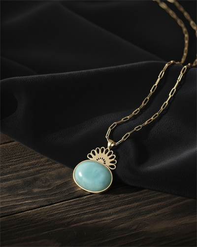 Doğal Aquamarine Taşı Kolye-Pirinç