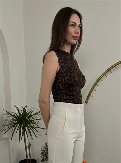  Leopar Desenli Sıfır Kol Crop