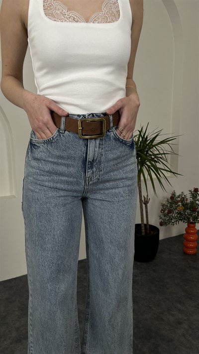  Wıde Leg Yüksek Bel Jean Mavi Renk