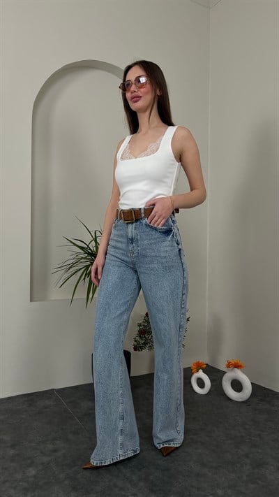  Wıde Leg Yüksek Bel Jean Mavi Renk