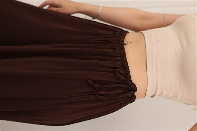 Bel Paça Bağcıklı Şalvar Pantolon Kahve