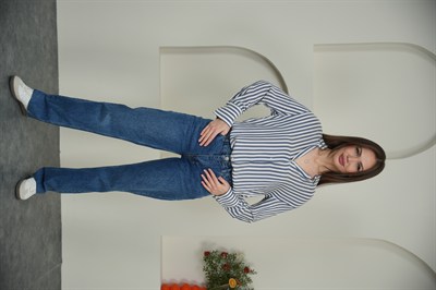 Kesik paça Straight fit jean pantolon Mavi Renk