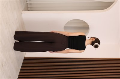 Bağcıklı Beli Lastikli Yüksek Bel Pantolon Acı Kahve