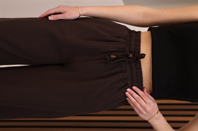 Bağcıklı Beli Lastikli Yüksek Bel Pantolon Acı Kahve