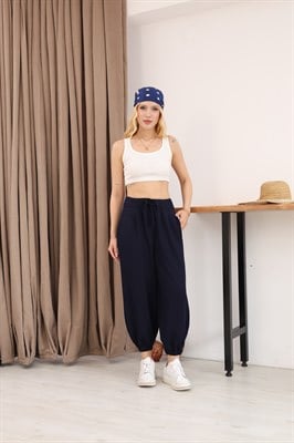 Modal Kumaş Beli Lastikli Şalvar Pantolon Lacivert Renk