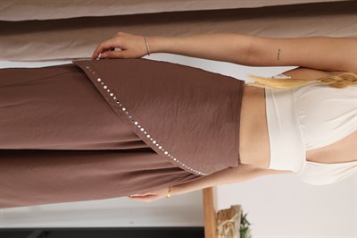 Pareo Detaylı Palazzo Pantolon Kahve