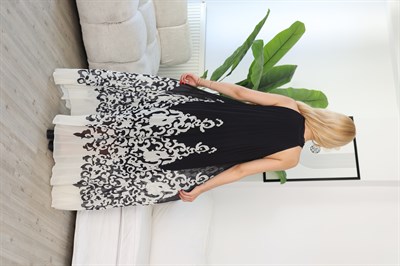 Pilise Detaylı Şifon Elbise Siyah