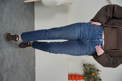  Likralı Boyfit Yüksek Bel Jean Mavi Renk