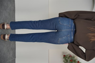  Likralı Boyfit Yüksek Bel Jean Mavi Renk