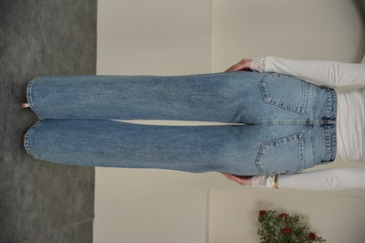 Wıde Leg Cam Kırığı Taşlı Jean Mavi Renk