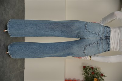Wıde Leg Kar tanesi Taşlı Jean Mavi Renk