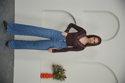 Wıde Leg Prizma Taşlı Jean Mavi Renk