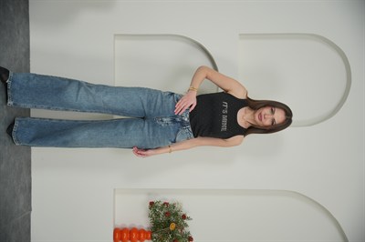 Wıde Leg Yüksek Bel  Mavi Jean