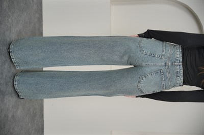 Wıde Leg Yüksek Bel Serpme Cam Taşlı Jean Mavi Renk