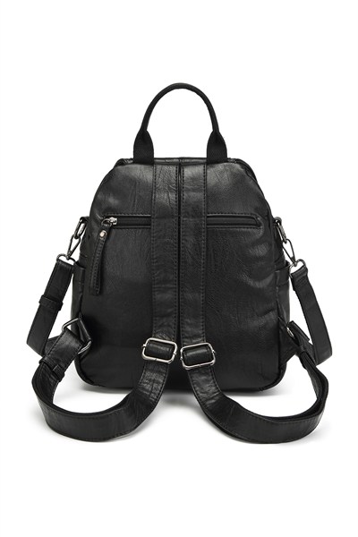 Barcelona Çok Cepli Kapak Detaylı Günlük Orta Boy Kadın Sırt Çantası Siyah