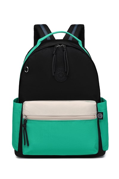 Büyük Boy Laptop Bölmeli Su Geçirmez Kumaş Renkli Okul Çantası Siyah/Yeşil