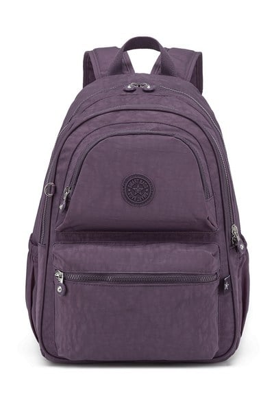 Büyük Boy Laptop Bölmeli Su Geçirmez Krınkıl Kumaş Okul Çantası Mürdüm