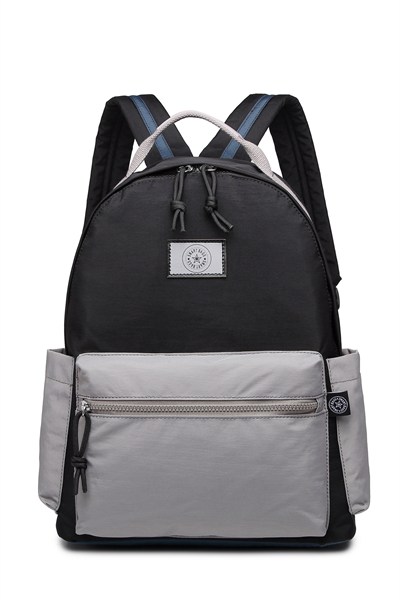 Büyük Boy Laptop Bölmeli Su Geçirmez Kumaş Renkli Okul Çantası Siyah/Gri