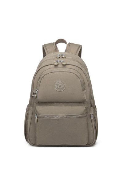 Büyük Boy Laptop Bölmeli Su Geçirmez Krınkıl Kumaş Okul Çantası Açık Kahve
