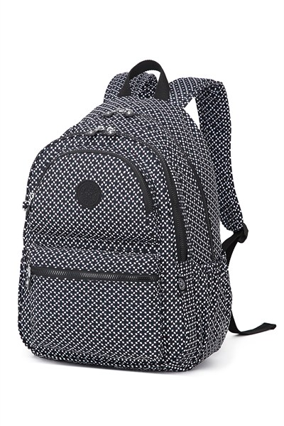 Büyük Boy Laptop Bölmeli Su Geçirmez Krınkıl Kumaş Okul Çantası Siyah/Beyaz