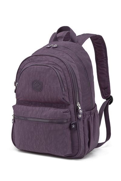 Büyük Boy Laptop Bölmeli Su Geçirmez Krınkıl Kumaş Okul Çantası Mürdüm