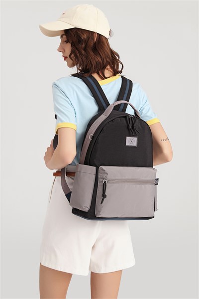 Büyük Boy Laptop Bölmeli Su Geçirmez Kumaş Renkli Okul Çantası Bej/Laci