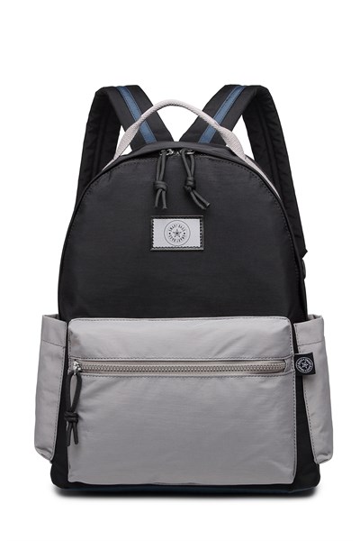 Büyük Boy Laptop Bölmeli Su Geçirmez Kumaş Renkli Okul Çantası Siyah/Gri