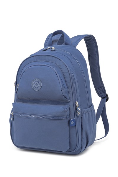 Büyük Boy Laptop Bölmeli Su Geçirmez Krınkıl Kumaş Okul Çantası Mavi