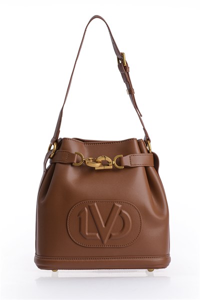 Büzgü Ve Kabartma Logo Detaylı Şık Kadın Omuz Çantası 930306 Camel