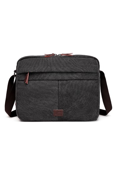 Cactive Kanvas Su Geçirmez Kumaş Uzun Askılı Laptop Bölmeli Unisex Postacı Çantası Siyah