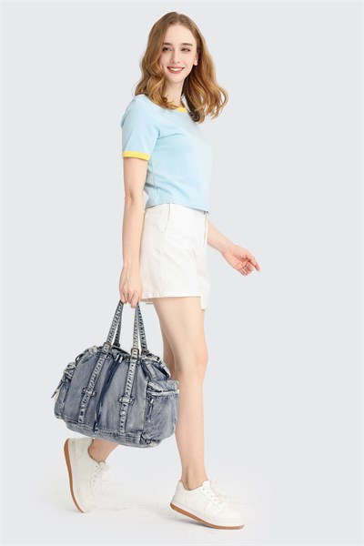 Denim Kot Kumaşı Omuz Kadın Çantası Barcelona 3216