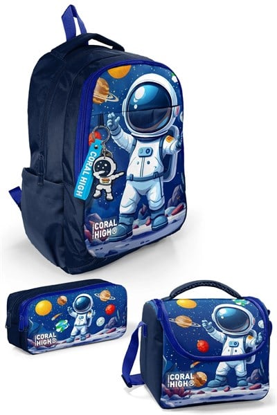 Erkek Çocuk Lacivert Astronot Desenli 3’lü Okul Çanta Seti SET0133252