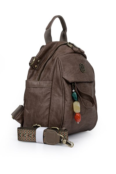 Etnik Askı ve Taş Charm Detaylı Orta Boy Günlük Kadın Omuz ve Sırt Çantası 930380 Camel