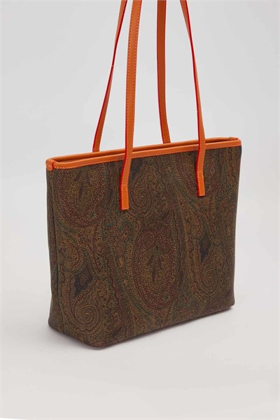 Etnik Desenli Renkli Shopper Tasarım Kadın Omuz Çantası Kahve