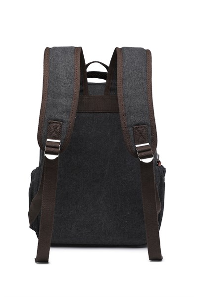 Günlük Orta Boy Kanvas Kumaş Çok Cepli Unisex Sırt Çantası Siyah