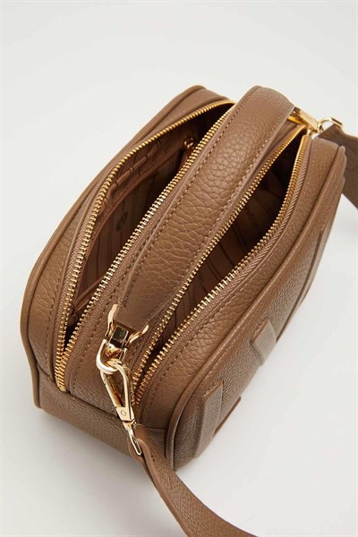 İki Bölmeli Uzun Askılı Küçük Boy Spor Tasarım Kadın El ve Omuz Çantası Günlük Tasarım Koyu Vizon