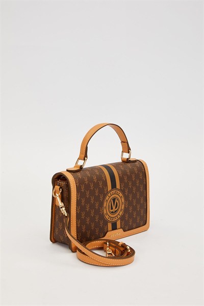 Kahve Logolu Monogram Desen El Çantası