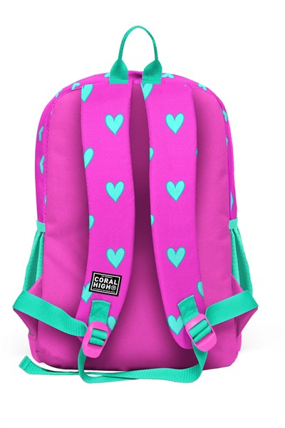 Kalp Desenli Pembe Kız Çocuk Okul Çantası