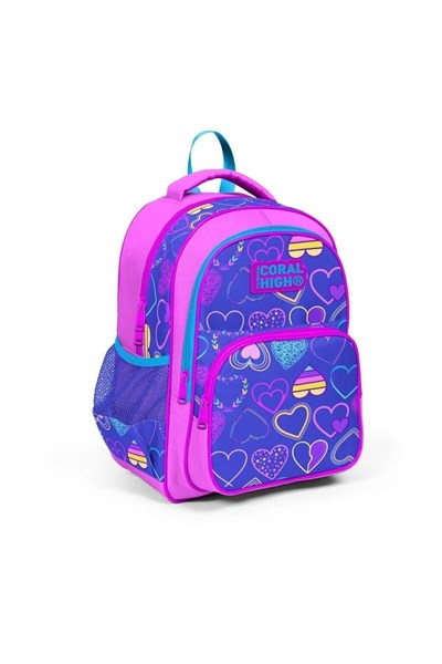 Kids Açık Pembe Lavanta Kalp Desenli 3lü Okul Çanta Seti SET0123401