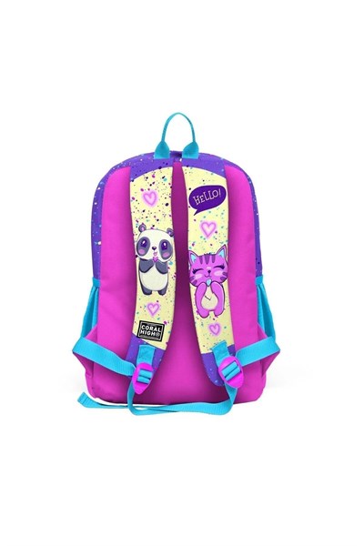 Kids Mor Pembe Anime Kız Desenli Dört Bölmeli Okul Sırt Çantası 23735