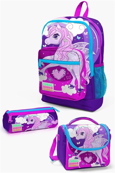 Kids Mor Pembe Unicorn Desenli 3’lü Okul Çanta Seti SET0123708