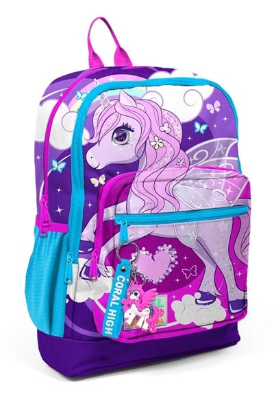 Kids  Mor Pembe Unicorn Desenli Dört Bölmeli Okul Sırt Çantası 23708