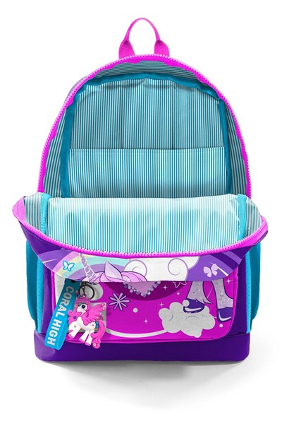 Kids  Mor Pembe Unicorn Desenli Dört Bölmeli Okul Sırt Çantası 23708