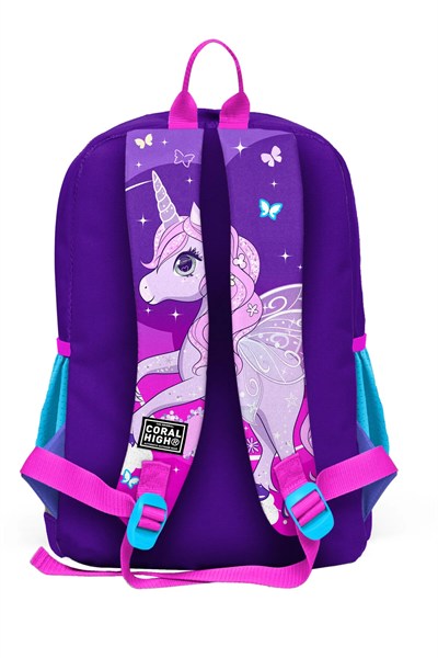 Kids  Mor Pembe Unicorn Desenli Dört Bölmeli Okul Sırt Çantası 23708