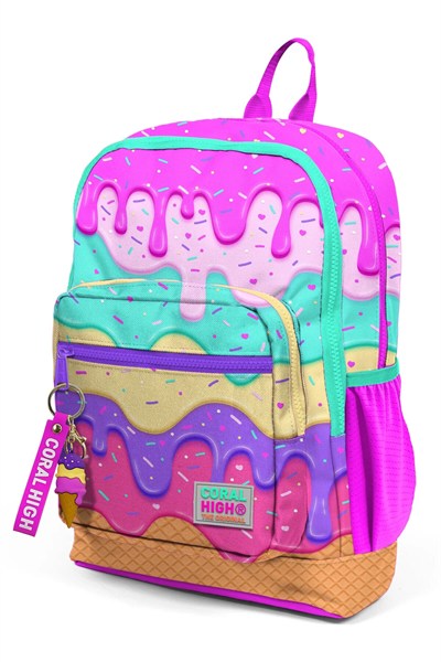 Kids Pembe Rengarenk Dondurma Desenli Okul Sırt Çantası 23731