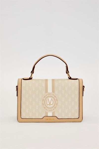 Krem Logolu Monogram Desen El Çantası