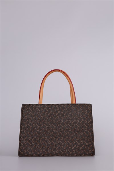 Monogram Baskılı Charm Detaylı Uzun Askılı Şık Tasarım Kadın El ve Omuz Çantası Kahverengi