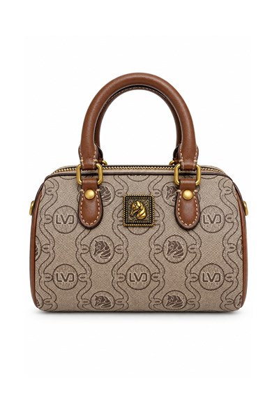Monogram Desenli Speedy Tasarım Mini Boy Uzun Askılı Kadın El Çantası Camel