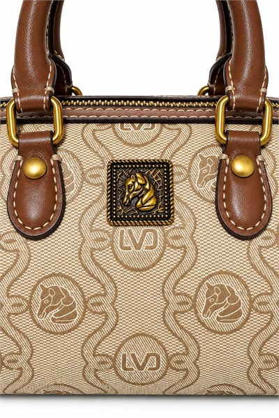 Monogram Desenli Speedy Tasarım Mini Boy Uzun Askılı Kadın El Çantası Haki