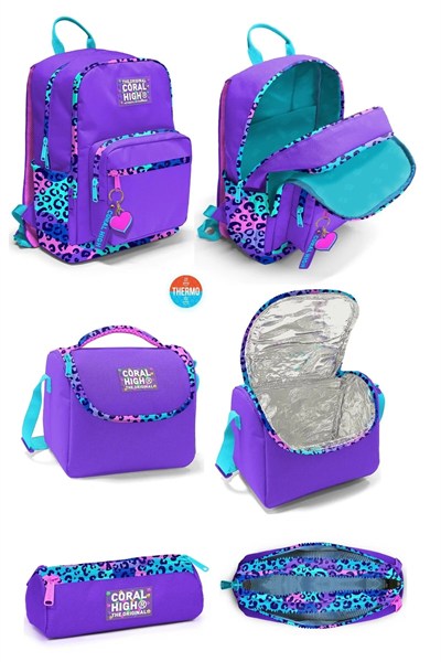 Mor Leopar Desenli 3’lü Okul Çanta Seti SET0123632
